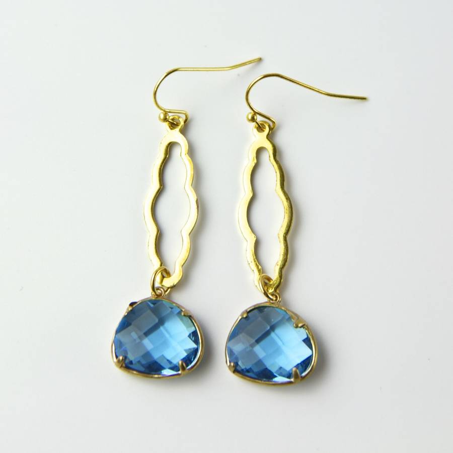 gold swirl cloud blue faceted earrings by gaamaa | notonthehighstreet.com