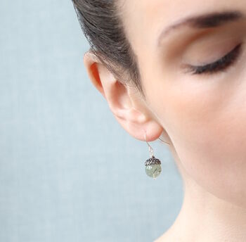 Silver Gemstone Acorn Earrings, 2 of 4