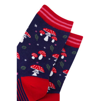 Women's Red Toadstools Enchanted Woodland Bamboo Socks Blue, 2 of 4