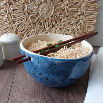 Speckled Blue Noodle Bowl With Chopsticks, 7 of 10
