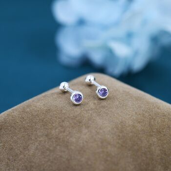 Tiny Amethyst Purple Cz Barbell Earrings, 4 of 9