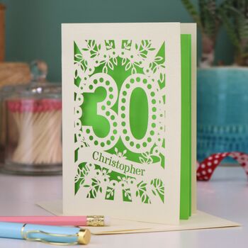 Personalised 30th Birthday Card Papercut Spotty Design, 2 of 5