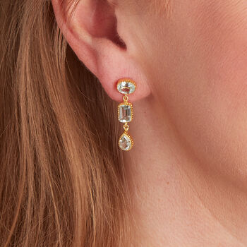 Blue Topaz 18 K Gold And Silver Drop Earrings, 2 of 12