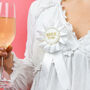 White Pearl Bride To Be Hen Party Rosette, thumbnail 1 of 3