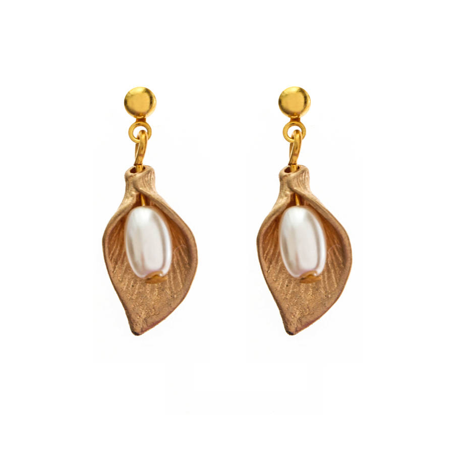 gold plated leaf drop earrings by lhg designs