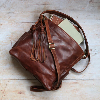 Leather Pocket Hobo Tote With Tassel, 3 of 6