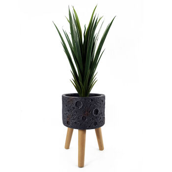 Leaf Design Lunar Moon Black Planter With Stand, 3 of 10