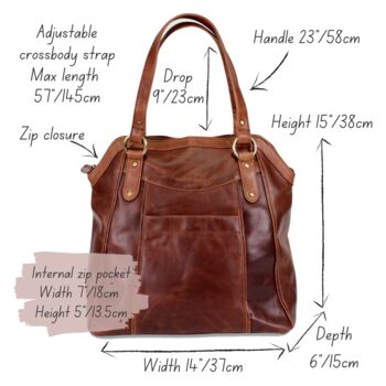 Large Leather Tote Bag, Brown, 6 of 6