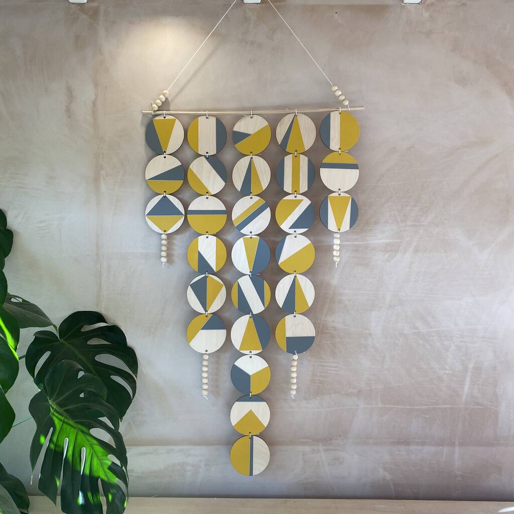 Ochre Yellow And Grey Geometric Plywood Wall Hanging, 1 of 10