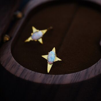 Opal Four Point Star Stud Earrings In Sterling Silver, 7 of 11