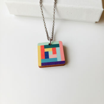 Space Square Wooden Necklace Eco Friendly Gift, 3 of 9