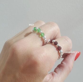 Sterling Silver Birthstone Stacking Stretch Gemstone Bead Ring, 6 of 9