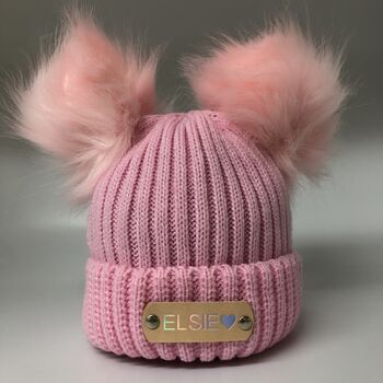 Girls Double Pom Pom Knitted Baby Hat, 4 of 10