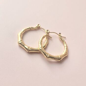 Bamboo Creole Hoop Earrings 18ct Gold Plated, 2 of 4