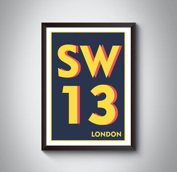 Sw13 Barnes, London Postcode Typography Print, 5 of 10