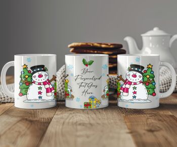 Personalised Whimsical Snowman Christmas Gift Mug, 2 of 2
