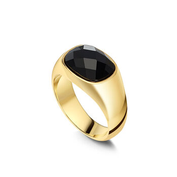 Black Onyx Oval Signet Ring 18 K Gold Plated Solid Silver, 4 of 4