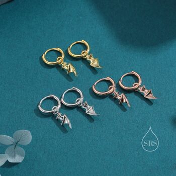 Sterling Silver Bat Wing Huggie Hoop Earrings, 2 of 11