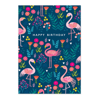 Happy Birthday Card Colourful Flamingo Pattern, 3 of 5