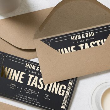 Personalised Gold Foil Wine Tasting Voucher For Parents, 7 of 9