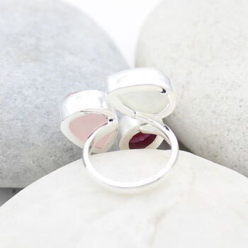 Ruby, Moonstone And Rose Quartz Adjustable Silver Ring, 6 of 7