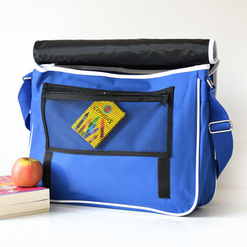 Personalised Blue Retro Messenger Bag, 2 of 3