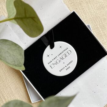 Personalised 'Our First Christmas Engaged' Ceramic Bauble, 8 of 10