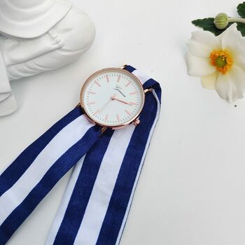 Blue Stripe Cloth Summer Wristwatch For Women, 4 of 4