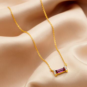 Baguette Birthstone Necklace In 18 Carat Gold Vermeil, 11 of 12
