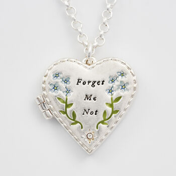 Silver Forget Me Not Heart Locket Necklace, 3 of 9