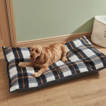 Personalised Deep Duvet Navy Check Large Dog Bed, 2 of 2
