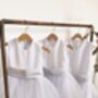White Glitter Tutu Flower Girl Dress With Silver Bow And Heart Back Wedding And Special Occasion Dress For Girls, thumbnail 4 of 6