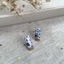 Blue And Gold Floral Ceramic Bar Stud Earrings, Minimalist Rectangular Studs, thumbnail 6 of 10