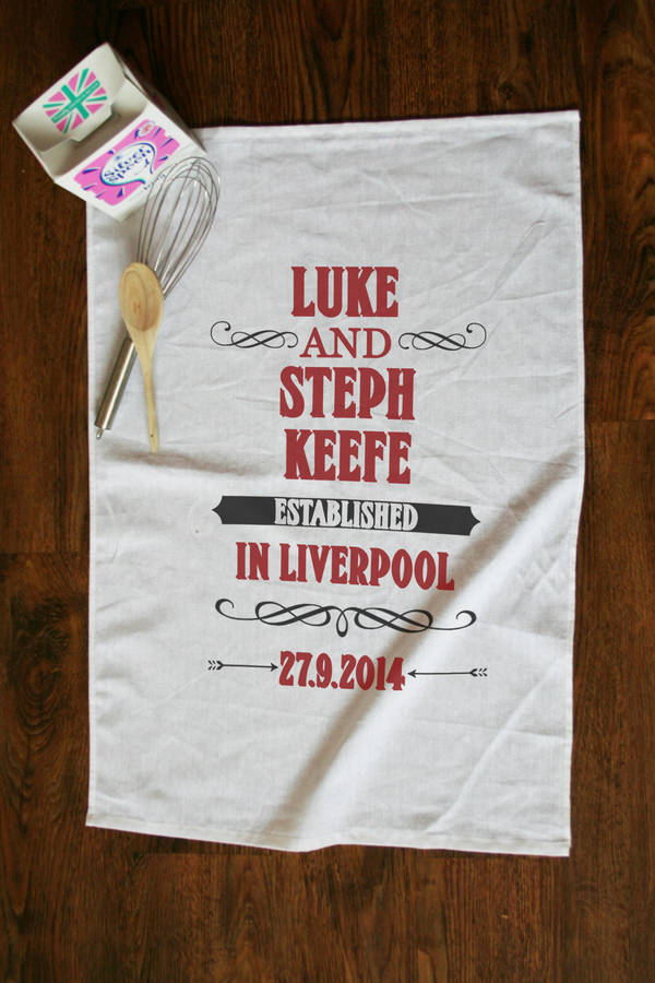 Personalised Established Anniversary Tea Towel Cotton By Personalised