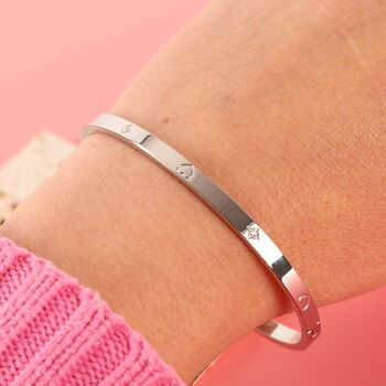 Minimalist Silver Polaris Guiding Heart Bangle Bracelet, 5 of 11