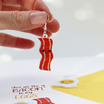 You Are The Bacon To My Eggs Valentine's Earrings, 3 of 12