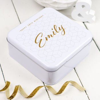 Personalised Gift Tin In A Geometric Design, 2 of 6