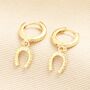 Crystal Horseshoe Huggie Hoop Earrings In Gold, thumbnail 2 of 3