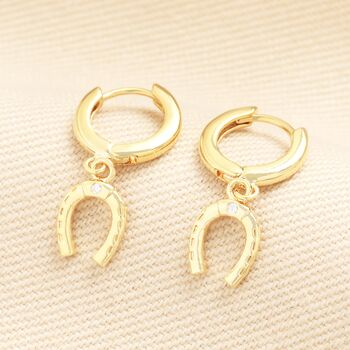 Crystal Horseshoe Huggie Hoop Earrings In Gold, 2 of 3