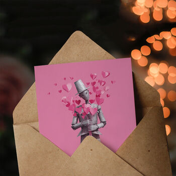 Tinman Holding Love Heart Balloon Bundle Bouquet Valentine's Card, 3 of 6