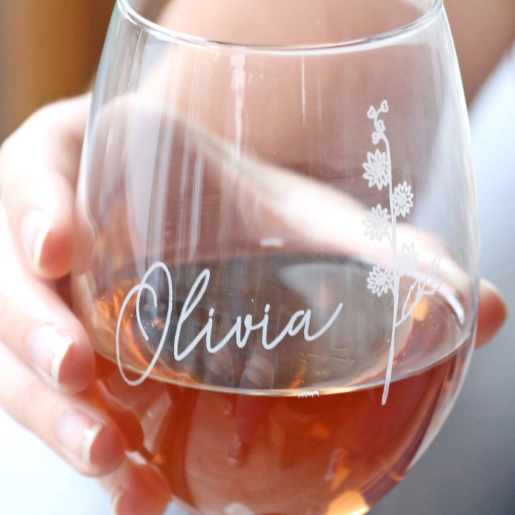 Personalised Birth Flower Wine Glass By Lisa Angel
