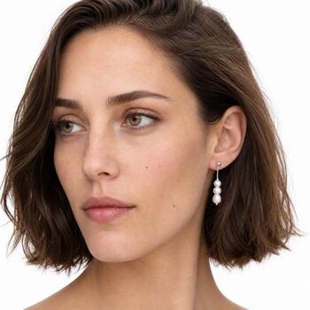 Timeless Three Pearl Drop Earrings, 2 of 7
