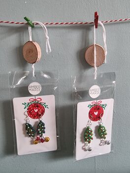 Handmade Christmas Holly Earrings With Stand, 4 of 9