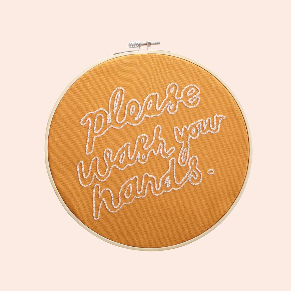 please wash your hands embroidery hoop kit by cotton clara