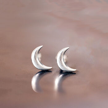 Sterling Silver Crescent Moon Stud Earrings, 3 of 7