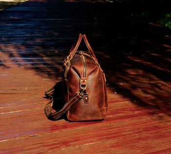 Genuine Leather Duffel With Zip Pocket, 10 of 12