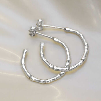 Sterling Silver Bamboo Hoop Stud Earrings, 4 of 8