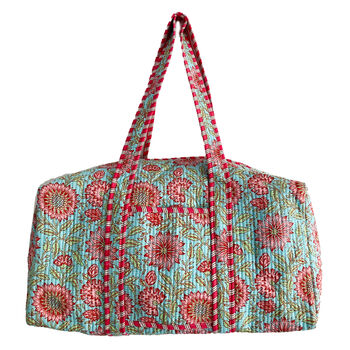 Weekend Duffle Bag | Blue And Pink Flower Block Print, 2 of 5
