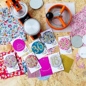 Kids Birthday Custom Age Badge, Blue Or Yellow Stripe Linen, 4 of 5