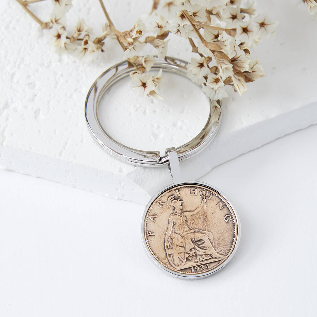 100th Birthday 1923 Farthing Coin Keyring, 1 of 9